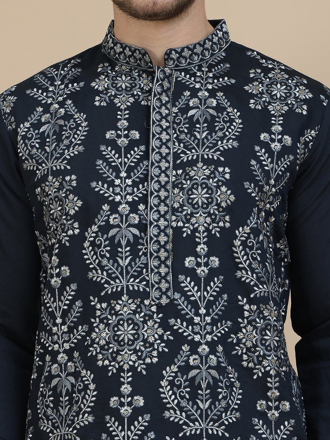 embroidered silk blend kurta with salwar