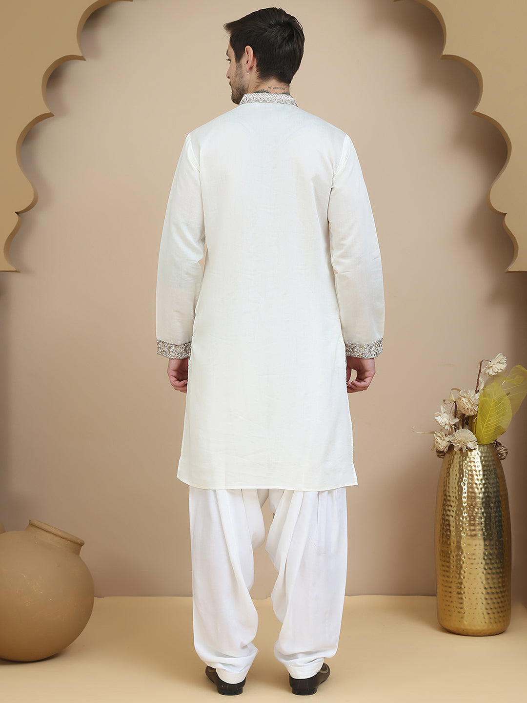 embroidered silk blend kurta with salwar