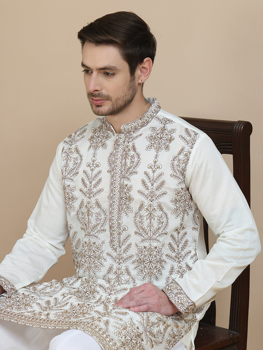 embroidered silk blend kurta with salwar