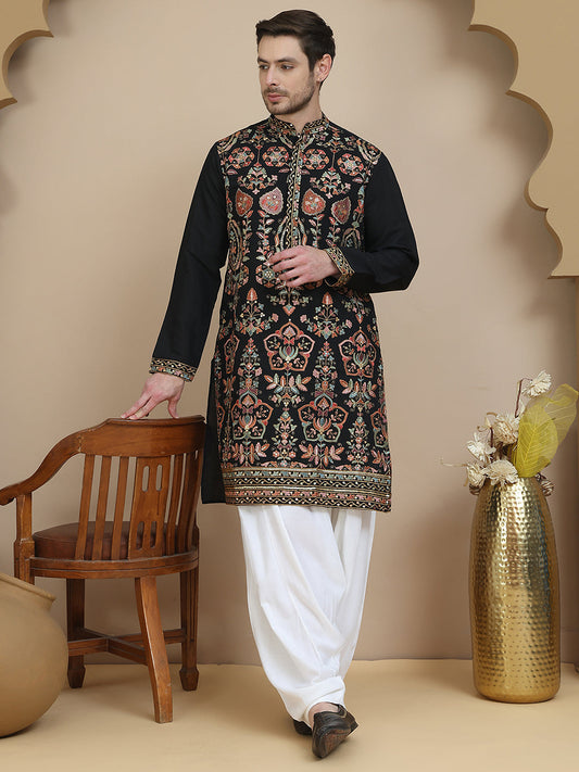 Floral Embroidered Straight Kurta With Salwar ( JOKP SP-W 5200 Black )