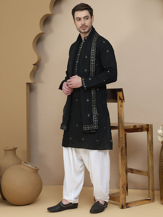 Embroidered Kurta Salwar and Dupatta Set for Men ( JOKP SP-W D 5088 Black )