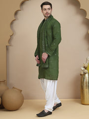 Embroidered Kurta Salwar and Dupatta Set for Men ( JOKP SP-W D 5088 Olive )