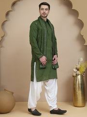 Embroidered Kurta Salwar and Dupatta Set for Men ( JOKP SP-W D 5088 Olive )