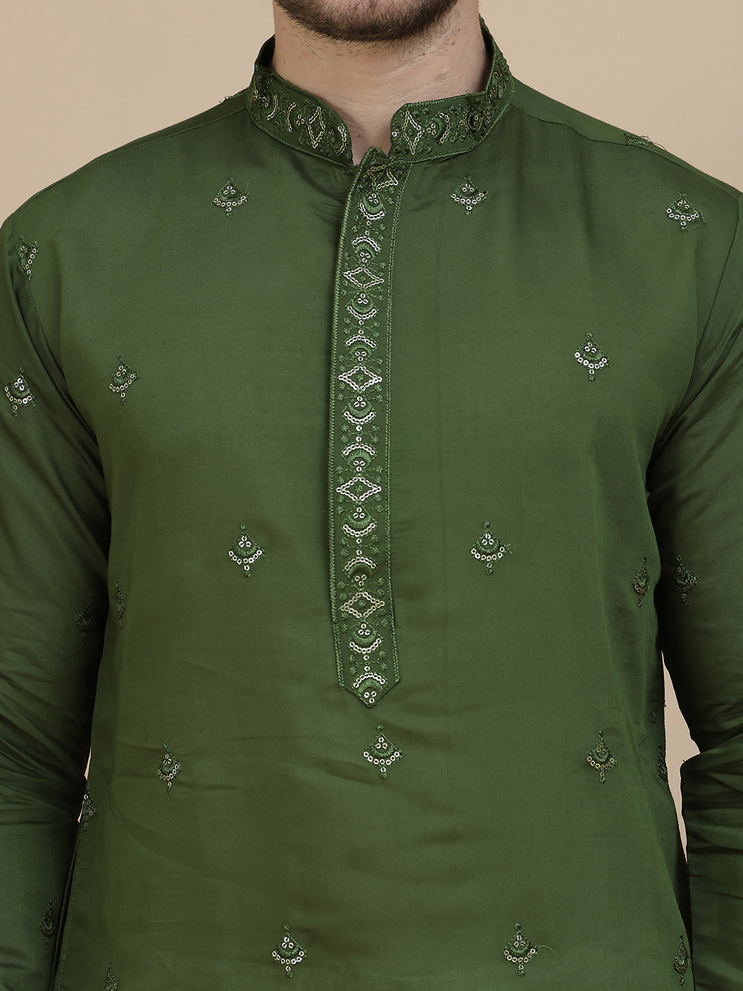 Embroidered Kurta Salwar And Dupatta Set For Men