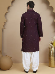 Embroidered Kurta Salwar and Dupatta Set for Men ( JOKP SP-W D 5088 Purple )