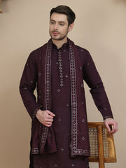 Embroidered Kurta Salwar and Dupatta Set for Men ( JOKP SP-W D 5088 Purple )