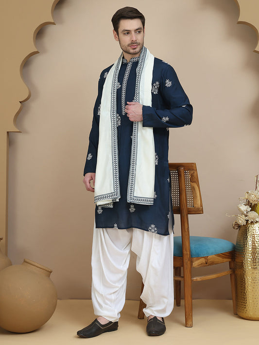 Teal Embroidered Kurta Salwar & Dupatta Set, ( JOKP SP-W D 5091 Teal )
