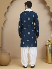 Teal Embroidered Kurta Salwar & Dupatta Set, ( JOKP SP-W D 5091 Teal )