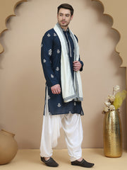 Teal Embroidered Kurta Salwar & Dupatta Set, ( JOKP SP-W D 5091 Teal )