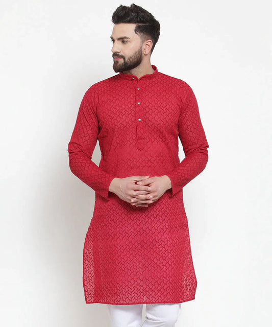 Men Maroon Chikan Kurta Only ( KO 561 Maroon )