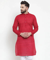 Men Maroon Chikan Kurta Only ( KO 561 Maroon )