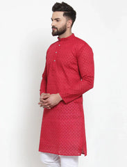 Men Maroon Chikan Kurta Only ( KO 561 Maroon )