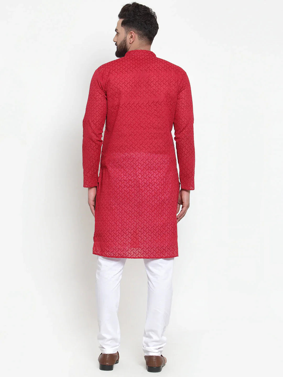 Jompers Men Maroon Chikan Kurta With Churidar
