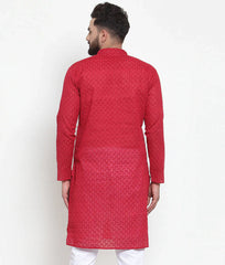 Men Maroon Chikan Kurta Only ( KO 561 Maroon )