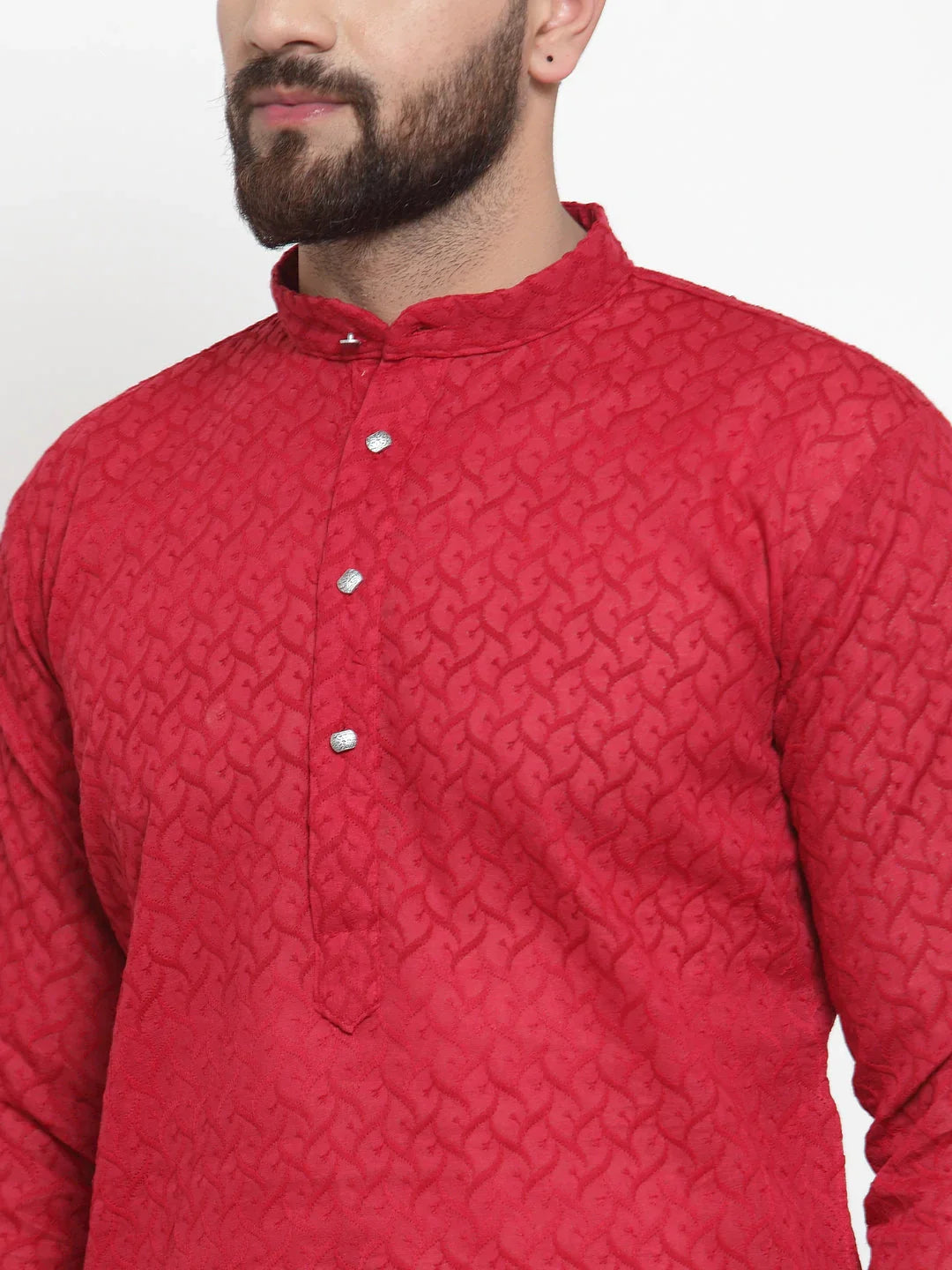 Jompers Men Maroon Chikan Kurta With Churidar