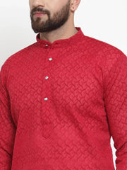Men Maroon Chikan Kurta with Churidar ( JOKP 561 Maroon )