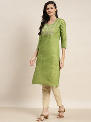 Yoke Design Cotton Silk Kurta with Trousers & Dupatta ( JOKS D35G 1465 Green )