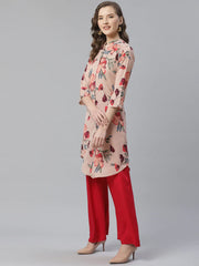 Women Peach & Red Printed Summer-cool A-line Kurta ( JOK 1225 Peach )