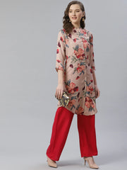Women Peach & Red Printed Summer-cool A-line Kurta ( JOK 1225 Peach )