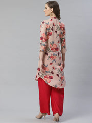 Women Peach & Red Printed Summer-cool A-line Kurta ( JOK 1225 Peach )