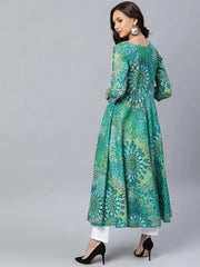 Women Green & White Printed Flared Kurta ( JOK 1249 Green )