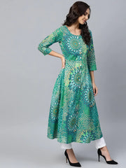 Women Green & White Printed Flared Kurta ( JOK 1249 Green )