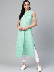 Women Green Pure Cotton Woven Design Straight Kurta ( JOK 1366 Green )