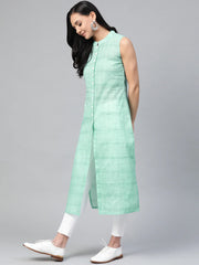 Women Green Pure Cotton Woven Design Straight Kurta ( JOK 1366 Green )