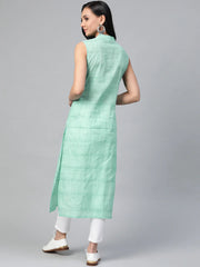 Women Green Pure Cotton Woven Design Straight Kurta ( JOK 1366 Green )