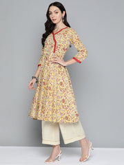 Women Yellow Floral Printed Anarkali Kurta