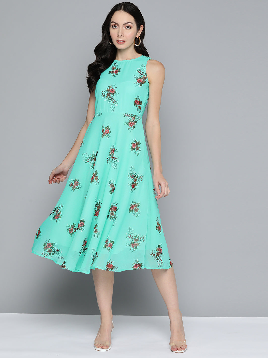 Jompers Floral Print Georgette A Line Midi Dress