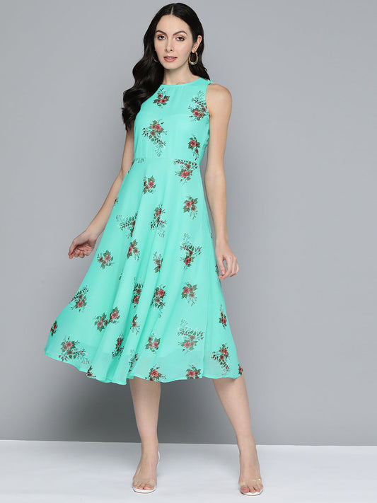 Jompers Floral Print Georgette A Line Midi Dress