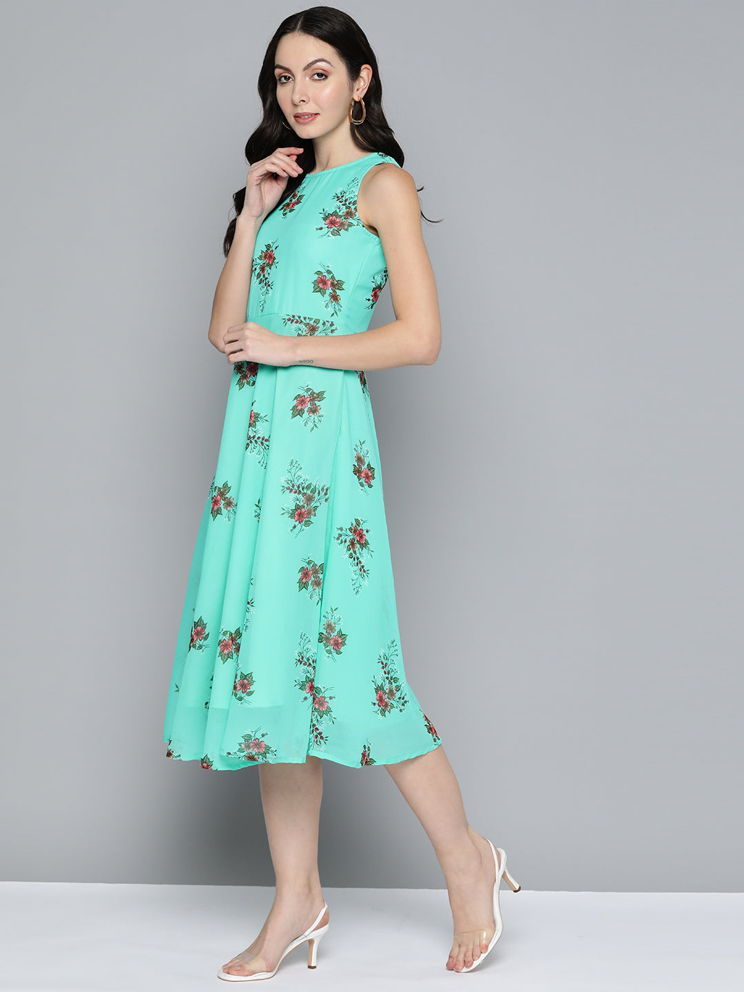Jompers Floral Print Georgette A Line Midi Dress