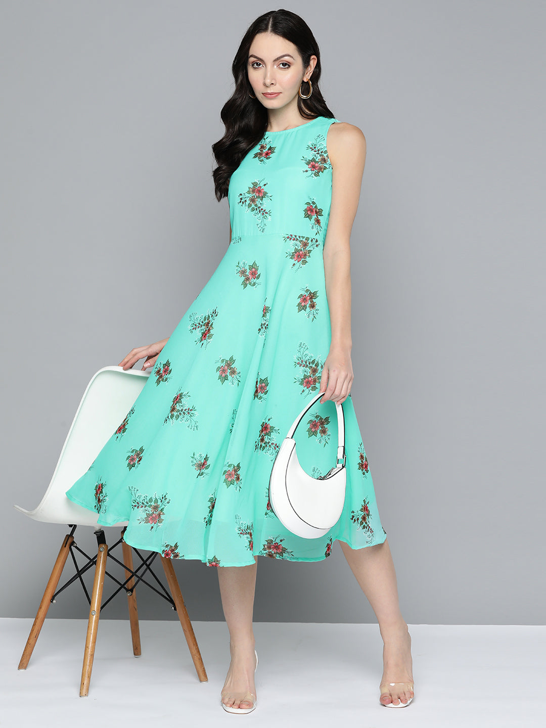 Jompers Floral Print Georgette A Line Midi Dress