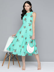 Floral Print Georgette A-Line Midi Dress