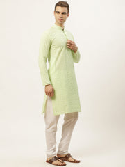 Men's Green Embroidered Kurta Payjama Sets ( JOKP 626Green )