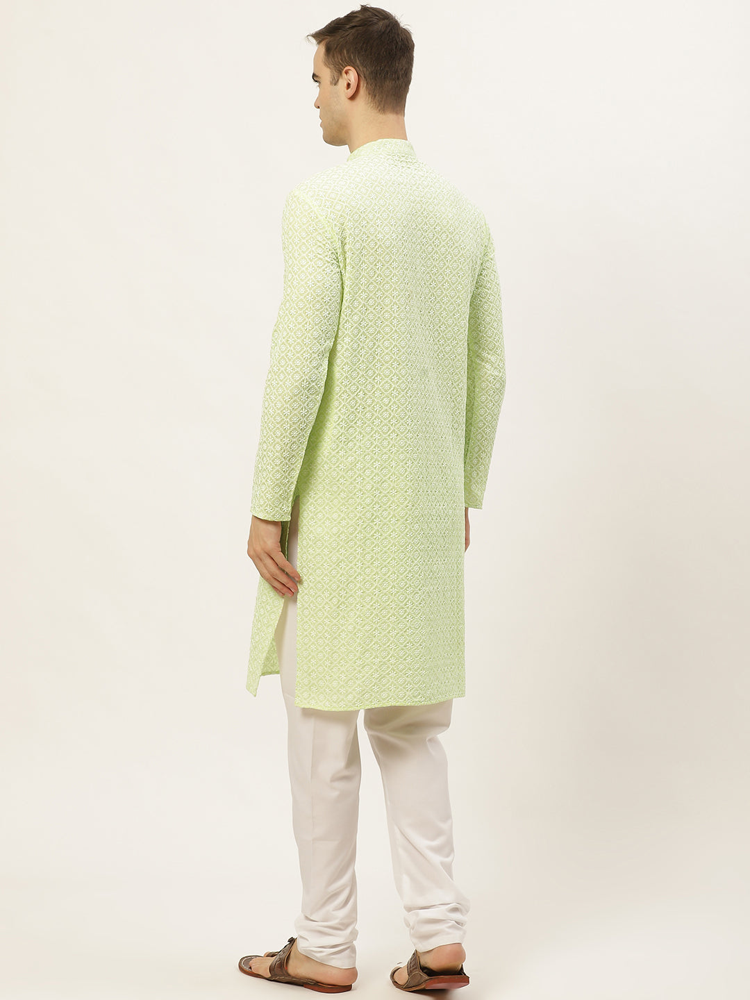 Jompers Mens Green Embroidered Kurta Payjama Sets