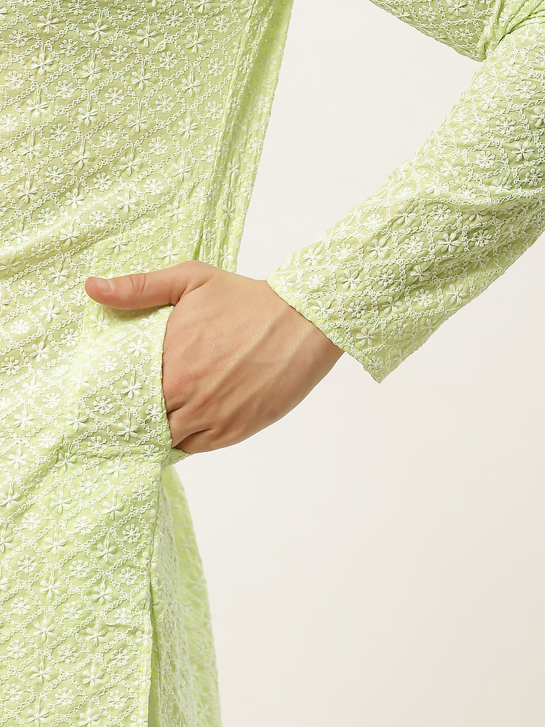 Jompers Mens Green Embroidered Kurta Payjama Sets