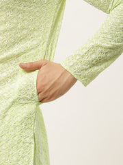 Men's Green Embroidered Kurta Payjama Sets ( JOKP 626Green )
