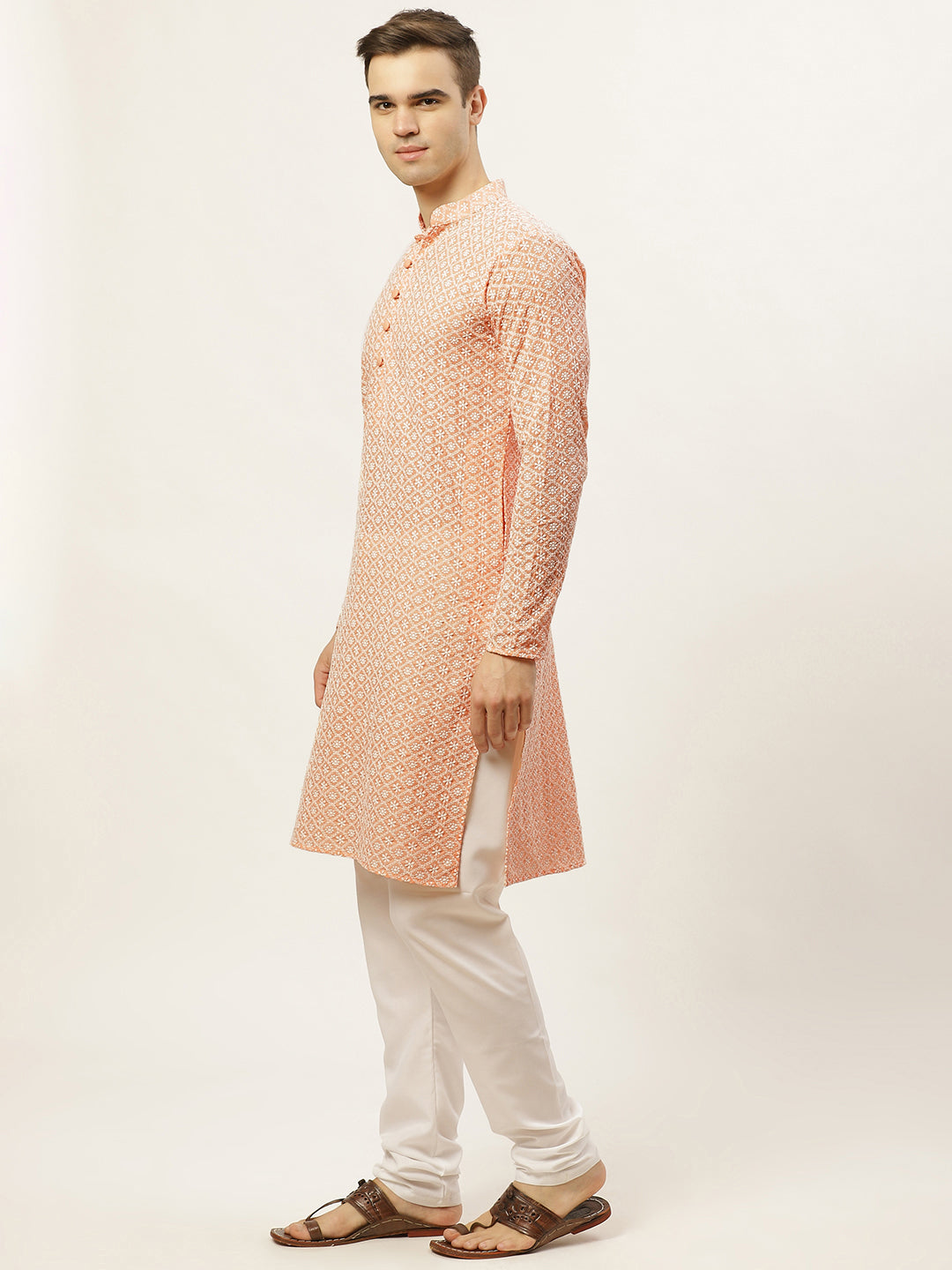 Jompers Mens Orange Embroidered Kurta Payjama Sets