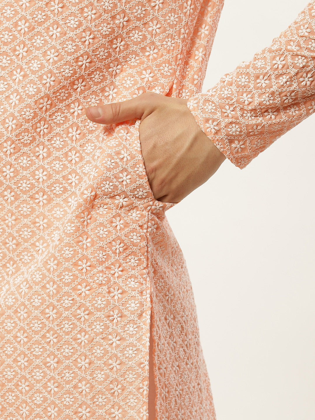 Jompers Mens Orange Embroidered Kurta Payjama Sets