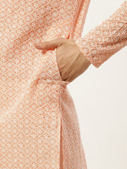 Men's Orange Embroidered Kurta Payjama Sets ( JOKP 626Orange )