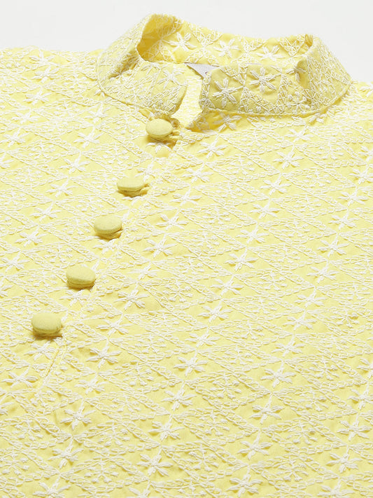 Men's Yellow Embroidered Kurta Payjama Sets ( JOKP 626Yellow )