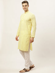 Men's Yellow Embroidered Kurta Payjama Sets ( JOKP 626Yellow )