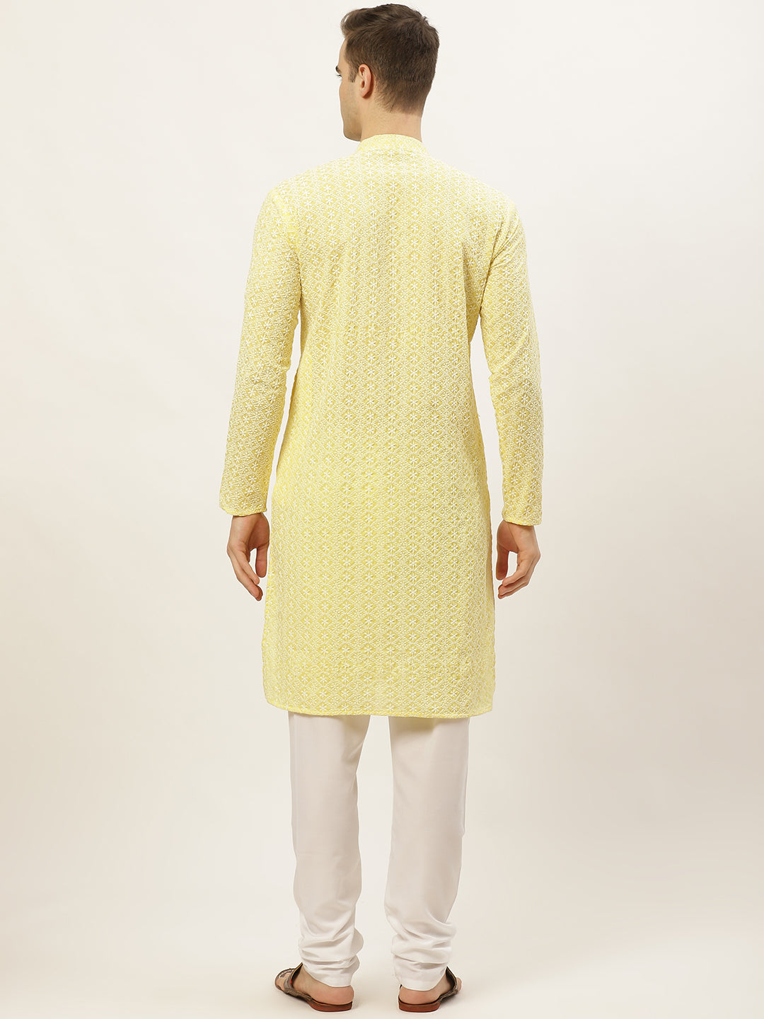 Jompers Mens Yellow Embroidered Kurta Payjama Sets