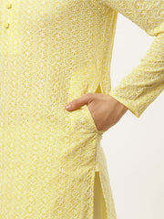Men's Yellow Embroidered Kurta Payjama Sets ( JOKP 626Yellow )