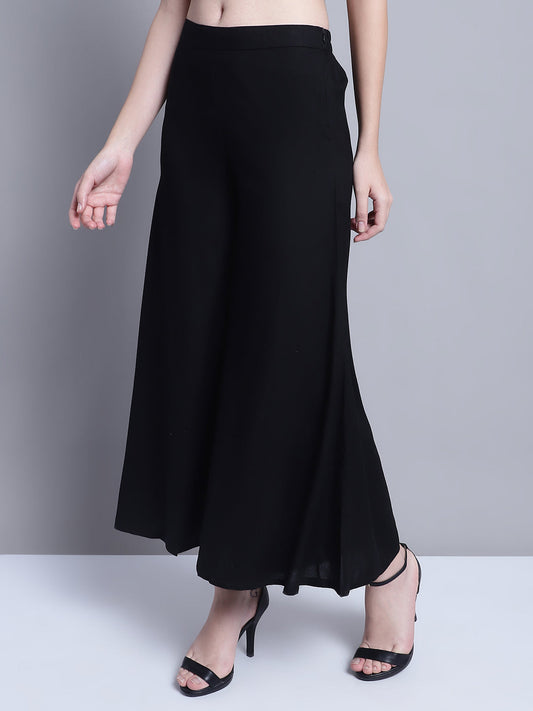 Women Black Straight Partially Elasticated Palazzo ( JOPL 2137Black )
