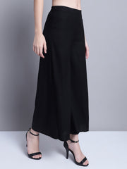 Women Black Straight Partially Elasticated Palazzo ( JOPL 2137Black )