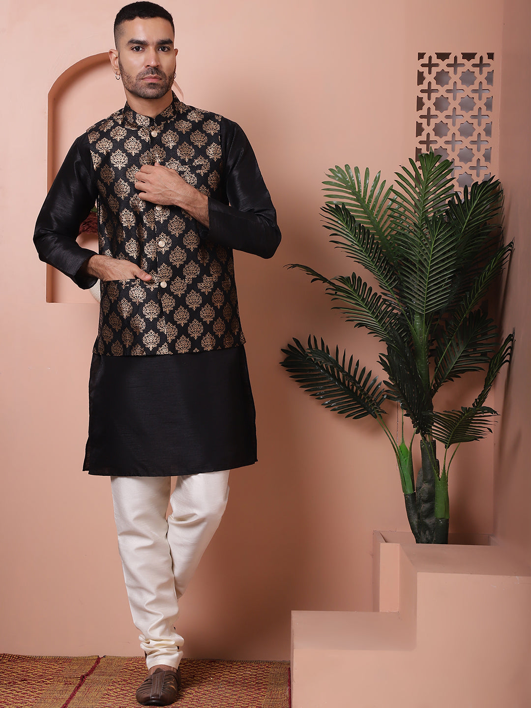 Floral Printed Nehru Jacket For Men