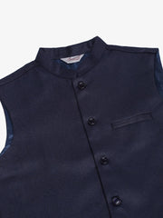 Men Navy Blue Solid Woven Sleeveless Nehru Jackets ( JOWC 4046 Navy )